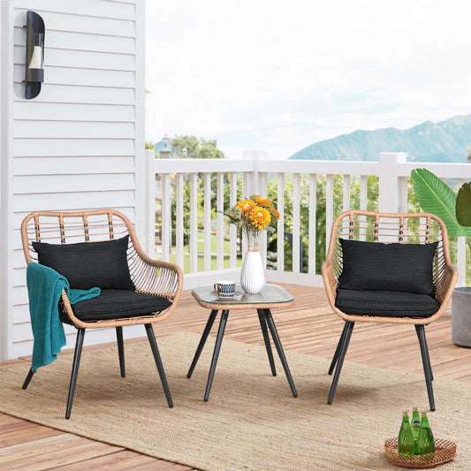 3PCS Outdoor Patio Wicker Furniture Conversation Set with Coffee Side Table