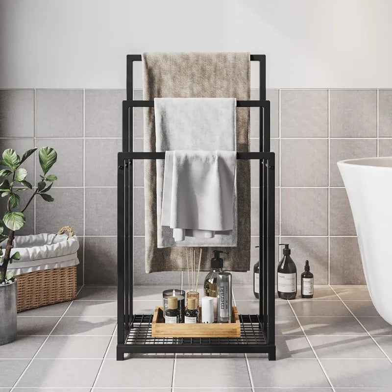 Black Metal Towel Holder for Bathroom Accessories Organizer