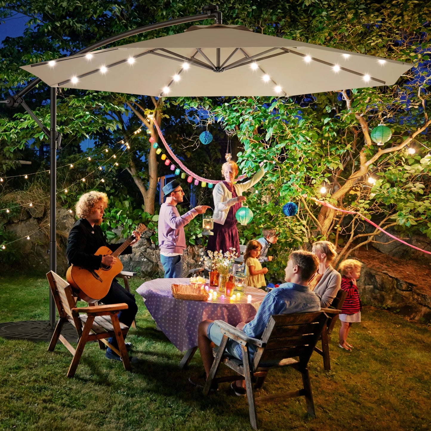 10' Hanging Solar powered LED light Umbrella W/Base