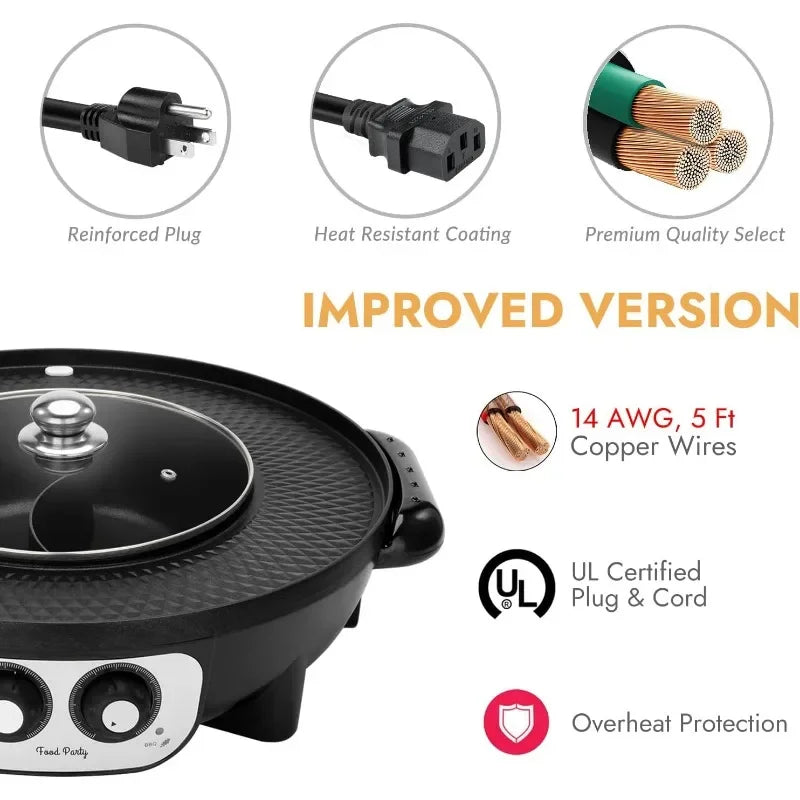 Food Party 2 in 1 Electric Smokeless Grill and Hot Pot