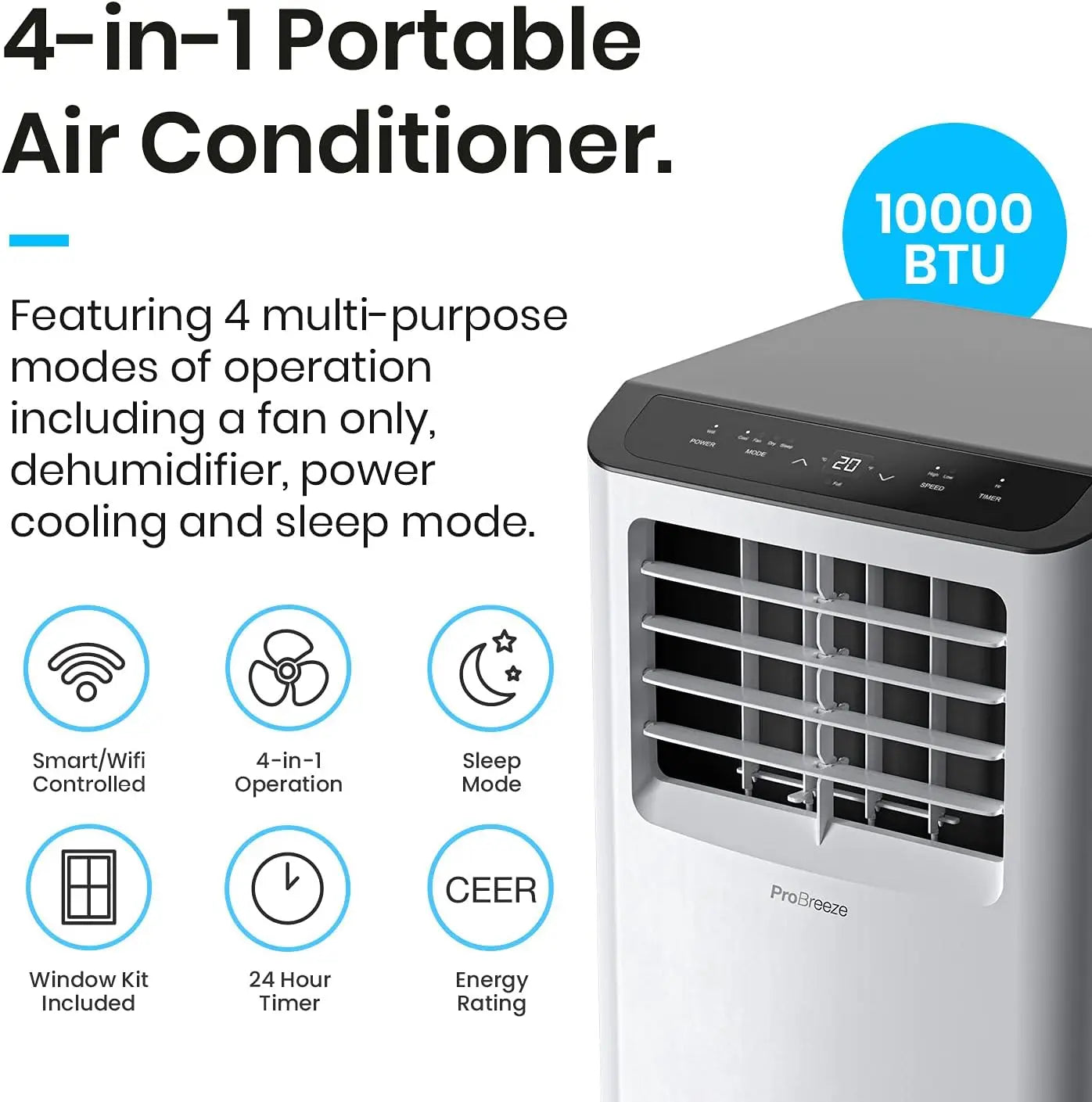 4 in 1 Portable Air Conditioning Unit, Smart Air Conditioner with Fan, Dehumidifier