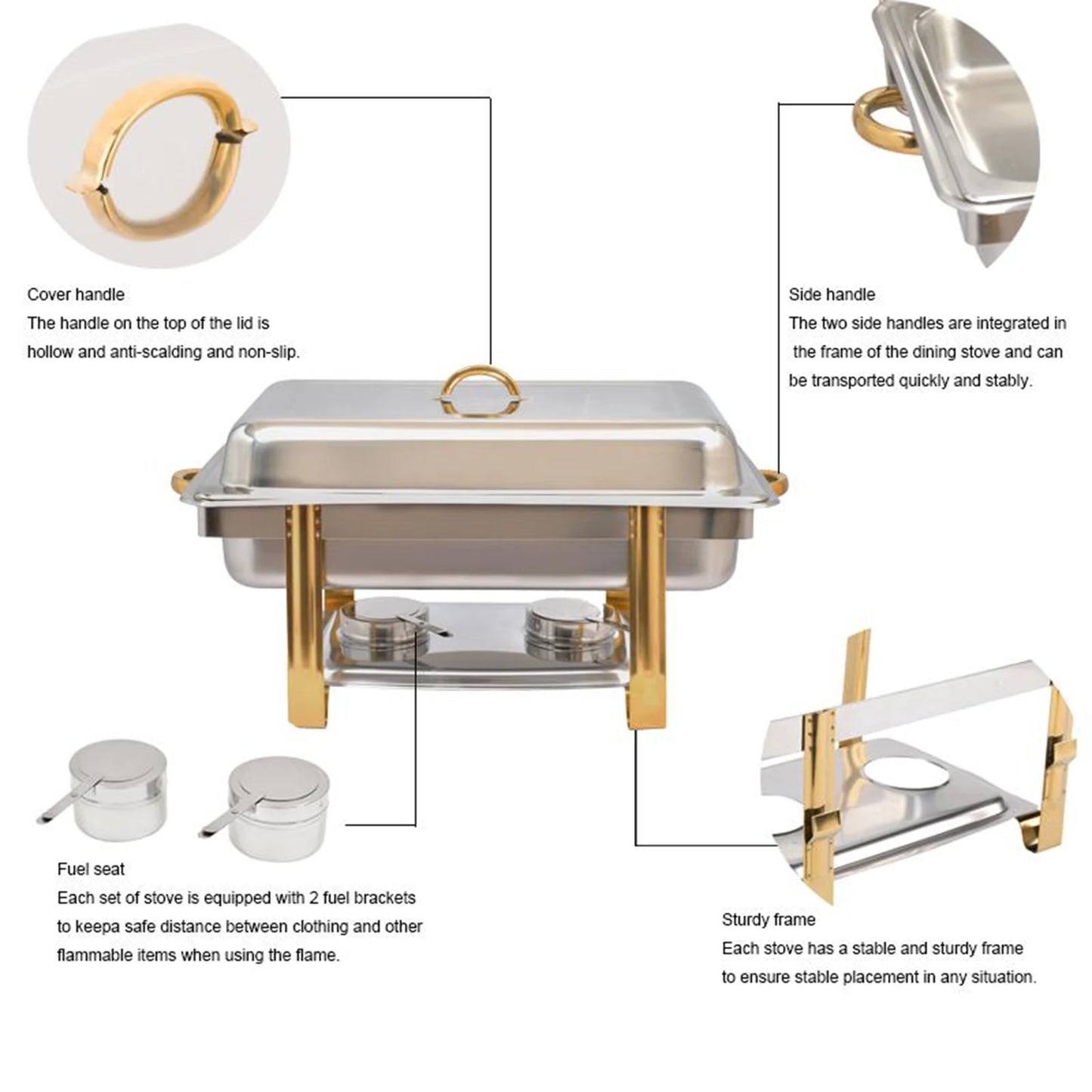 Chafing Dish Heat Tank Food Insulation for Catering Buffet Party (9L, Rectangular)