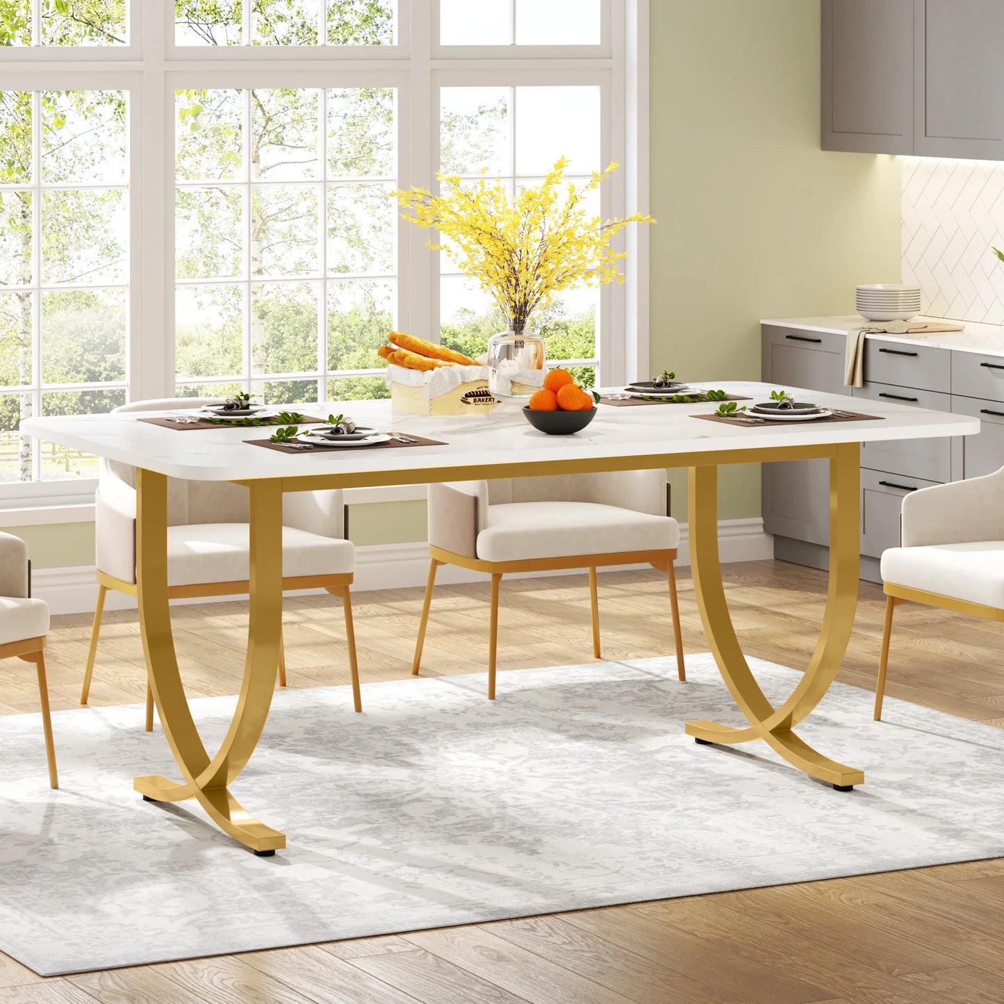 Modern Dining Table Kitchen Table with Faux Marble Top