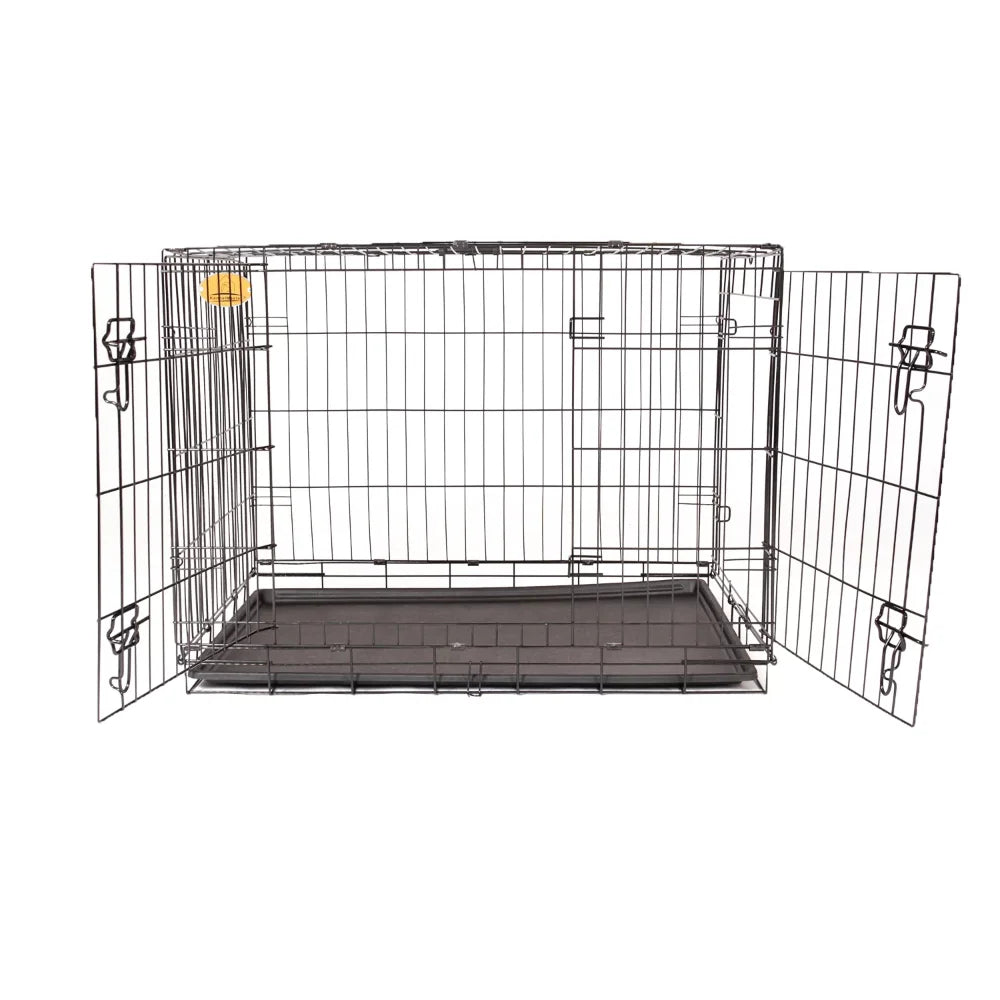 Double Door Folding Wire Dog Crate Black Medium