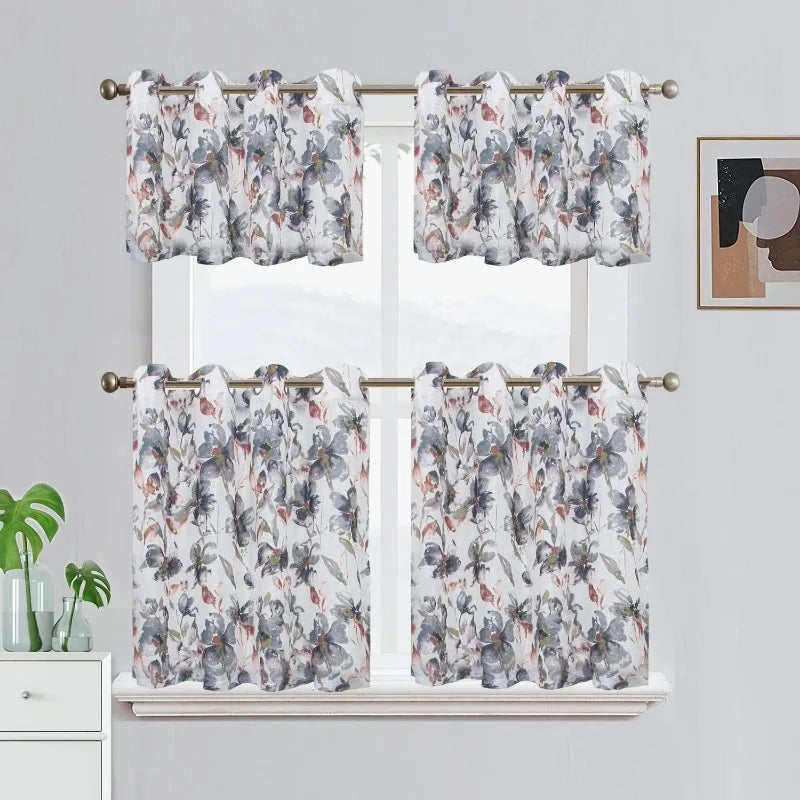 Printed Sheer Curtains Farmhouse Style Window Panel Drapes Set Grommet