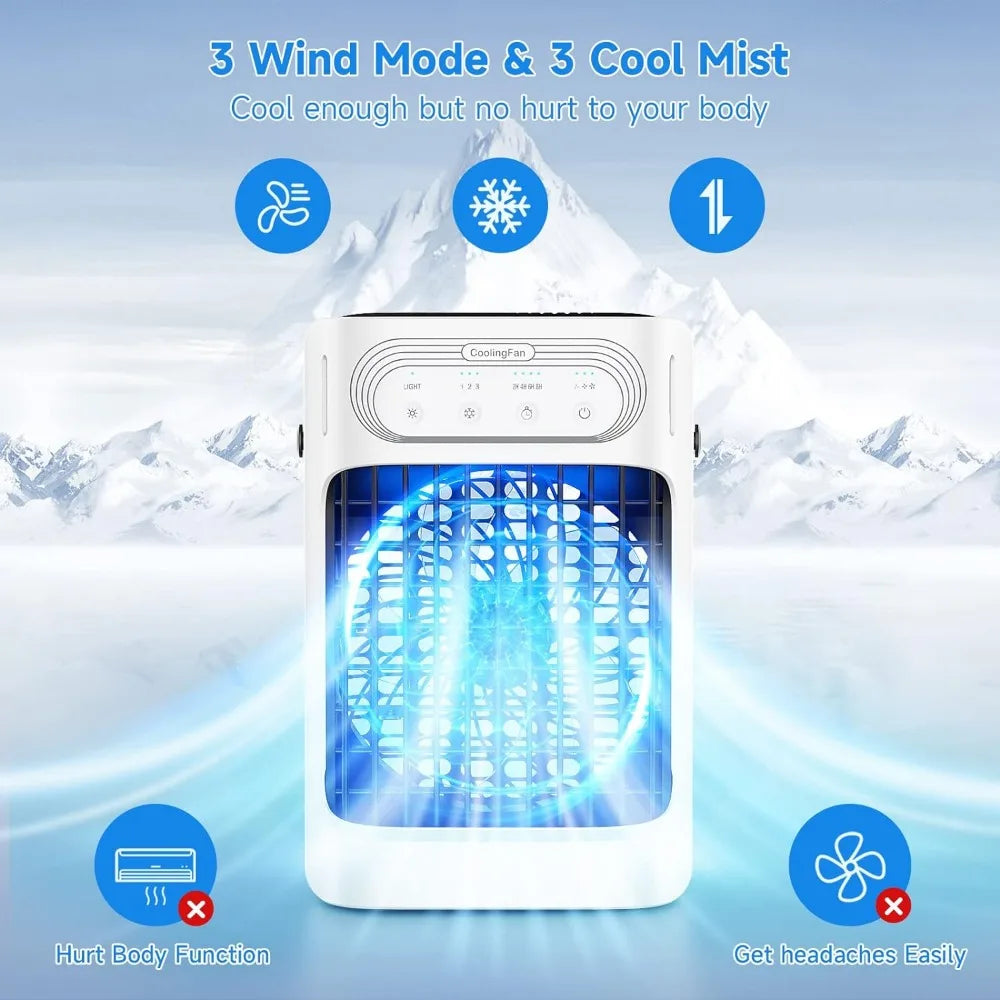 Air Conditioning Fan, Evaporative Air Cooler 3 in 1, 3 Wind Speed, 3 Cool Mist & 2-8H Timer Cold AC, Air Conditioning Fan