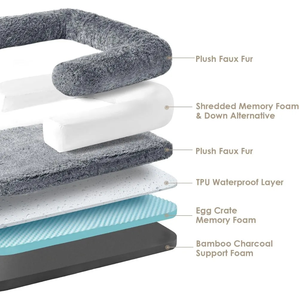 Waterproof Faux Fur Human Dog Bed with Memory Foam