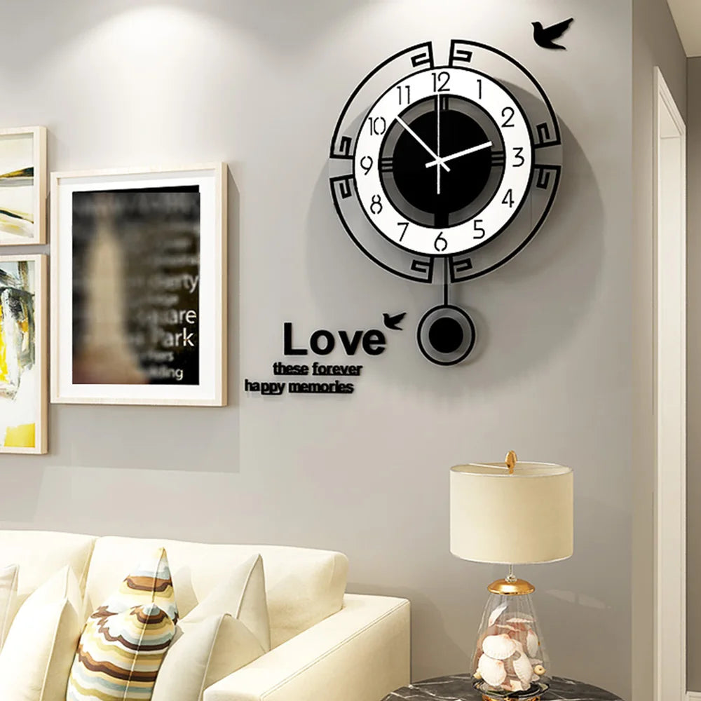 Large Silent Pendulum Wall Clock Vintage Quartz Mute Watch