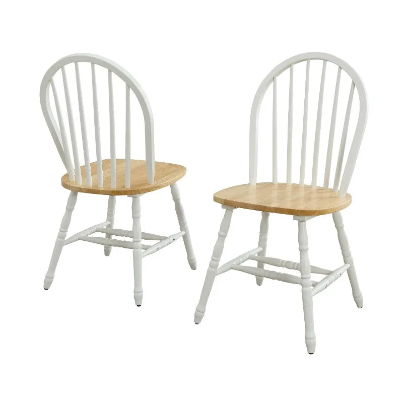 Solid Wood Dining Chairs, White and Oak (Set of 2)