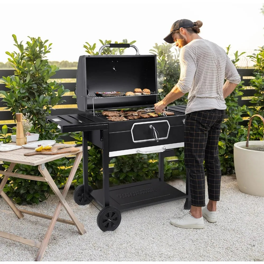 Deluxe BBQ Smoker Picnic Camping Patio Backyard Cooking, Adjustable Charcoal Pan, Cookware BBQ