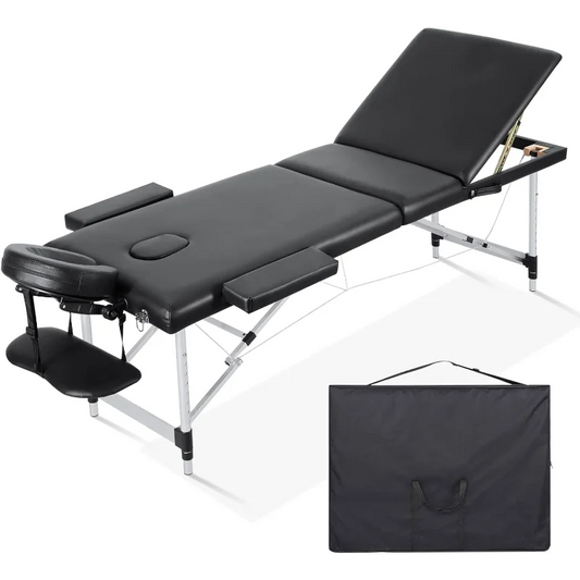 Height Adjustable Aluminum Massage Bed with Headrest, Armrests and Carry Bag,