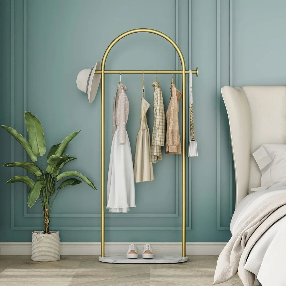 Gold Garment coat Rack for Hanging Heavy-duty Clothing with Marble Base