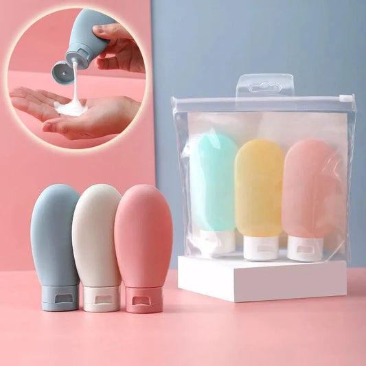 3Pcs Soft Silicone Lotion Container Squeeze Tube Empty Bottle Portable Travel Shampoo Bottle