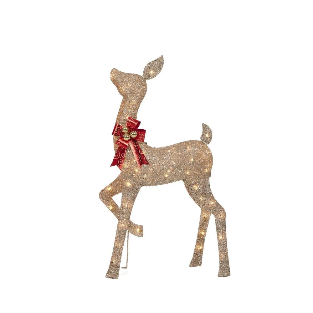 Set of 3 Light-up Glitter Deer Family With 210 Clear Incandescent Christmas Lights