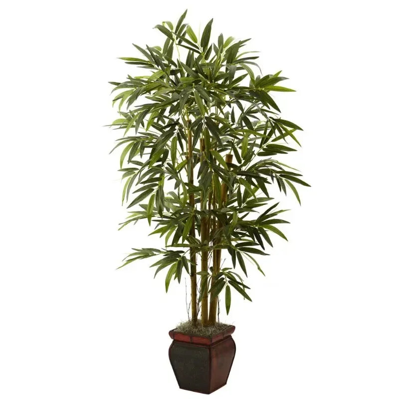 5.5' Bamboo Artificial Plant with Decorative Planter, Green