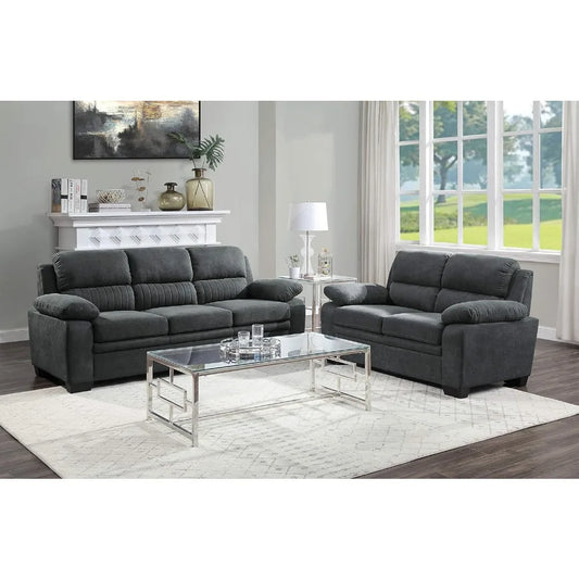 Living room sofa, with armrests and 2 pillows, minimalist style sofa dark gray