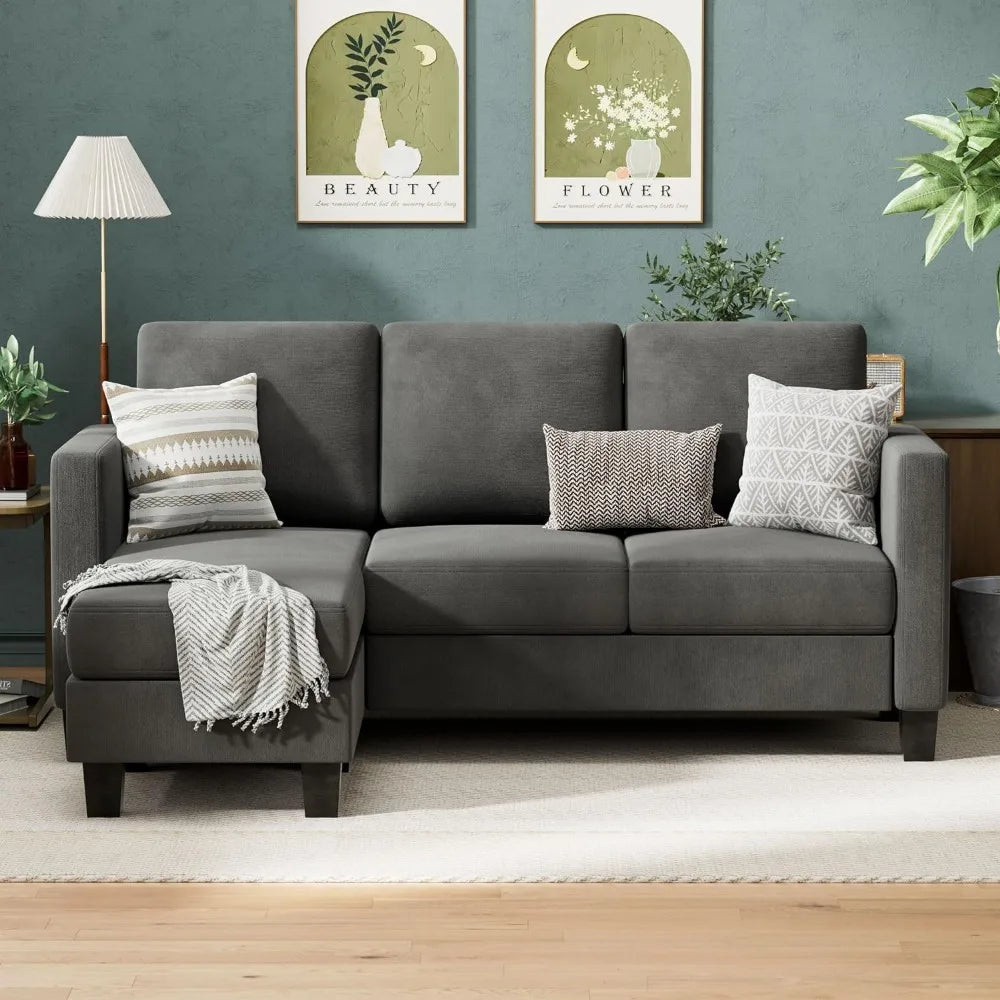 3 Seat L-Shaped Sofa with Linen Fabric (Dark Gray) Furniture