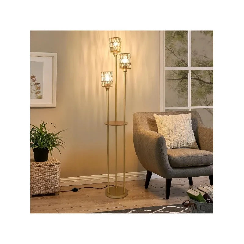 Modern Floor Lamps 3-Lights Standing Lamp with Linen Shade and Foot Switch