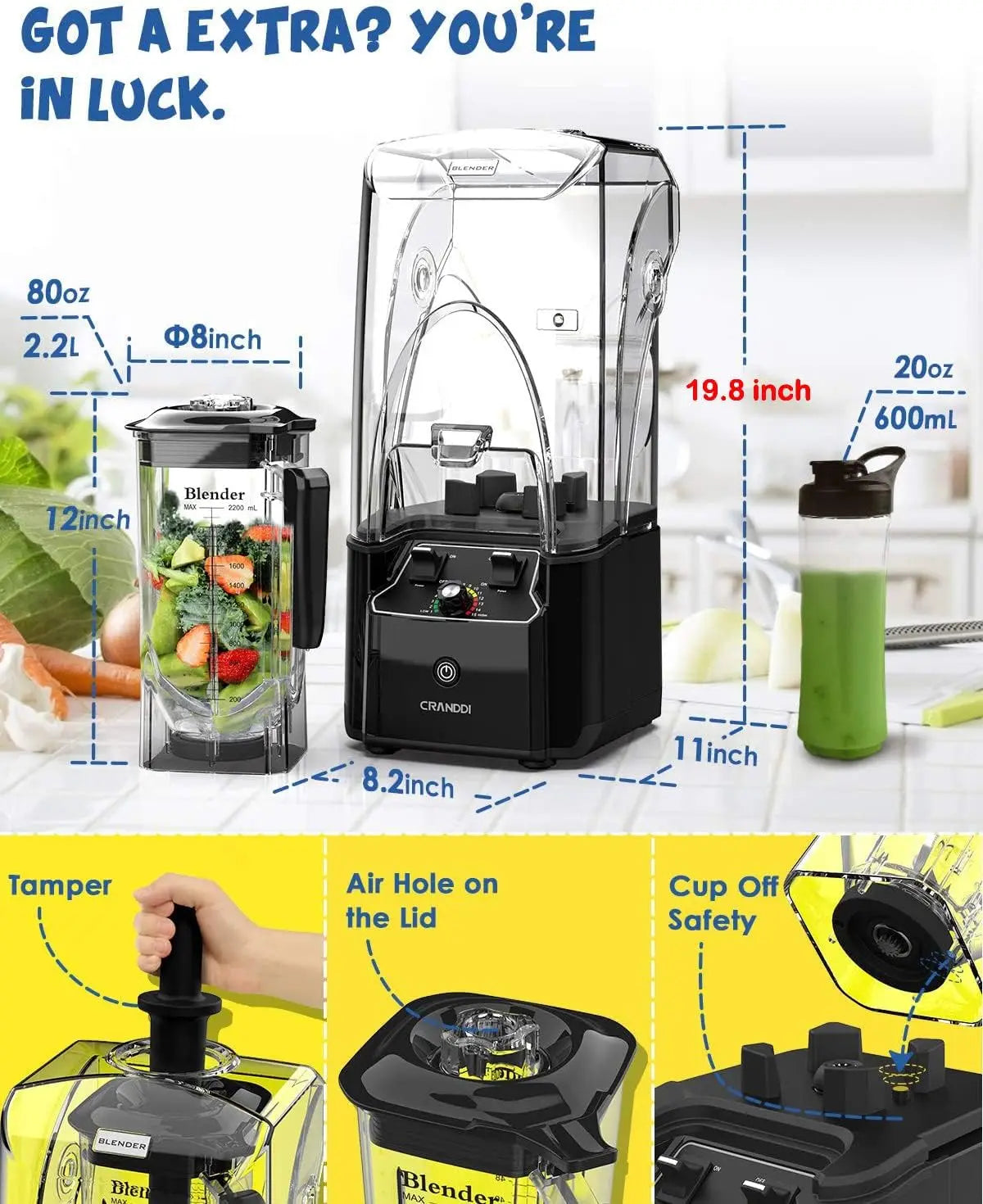 Soundproof Shield, 2200 Watt Professional Blenders for Kitchen