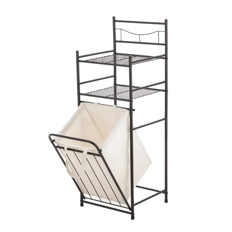 2 Shelves 10 lb. Capacity Steel Storage Shelf Unit with Hamper, Bronze Finish