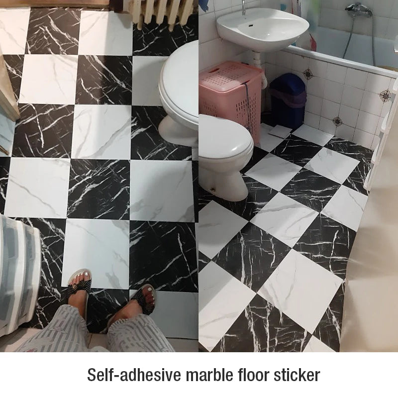 Simulated Marble Tile Floor Sticker PVC Waterproof Self-adhesive