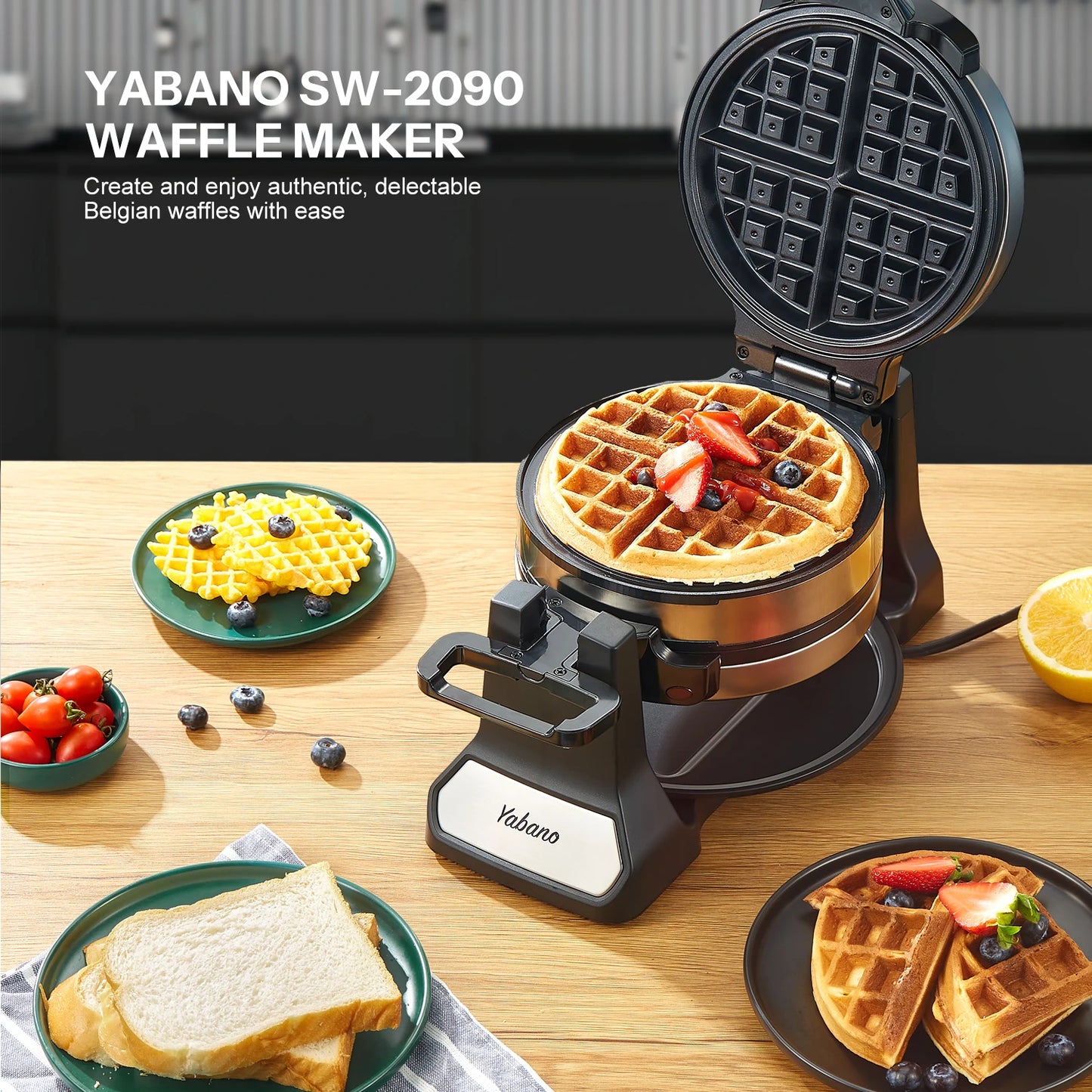 Belgian Waffle Maker, Classic Rotating Waffle Iron with Nonstick Plates, Removable Drip Tray