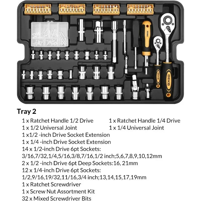 258 Piece Tool Kit with Set Mechanic Case Trolley Portable