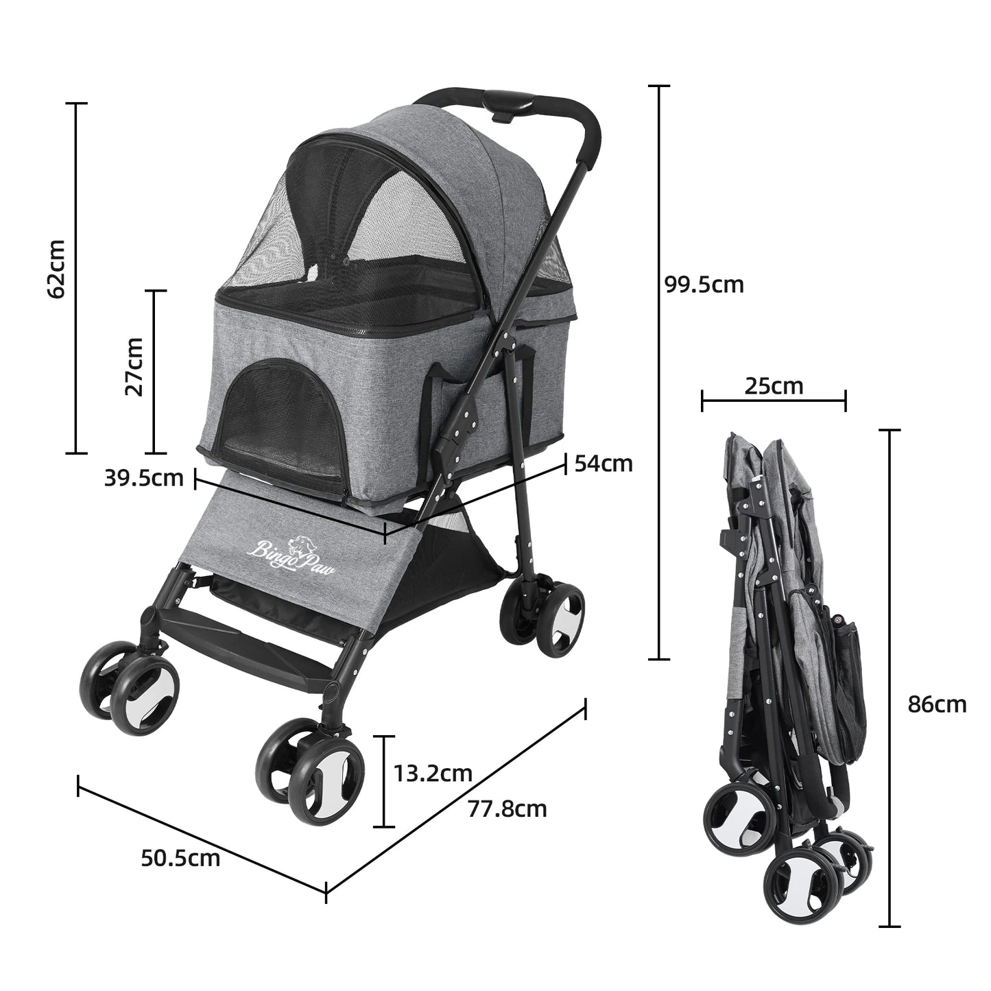 Large Pet Stroller with Detachable Carrier Cart Load 30lb