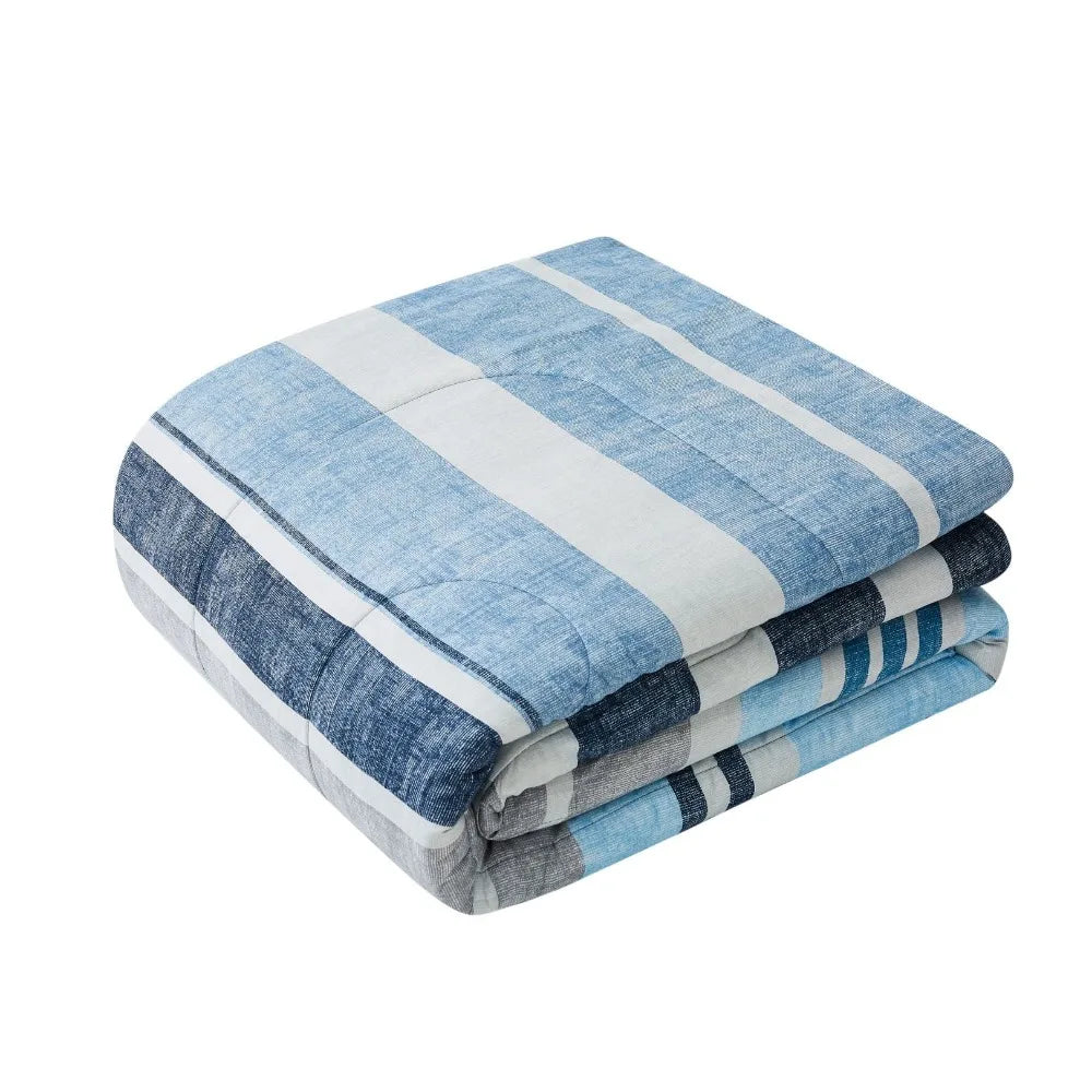 Blue Stripe 7 Piece Bed in a Bag Comforter Set