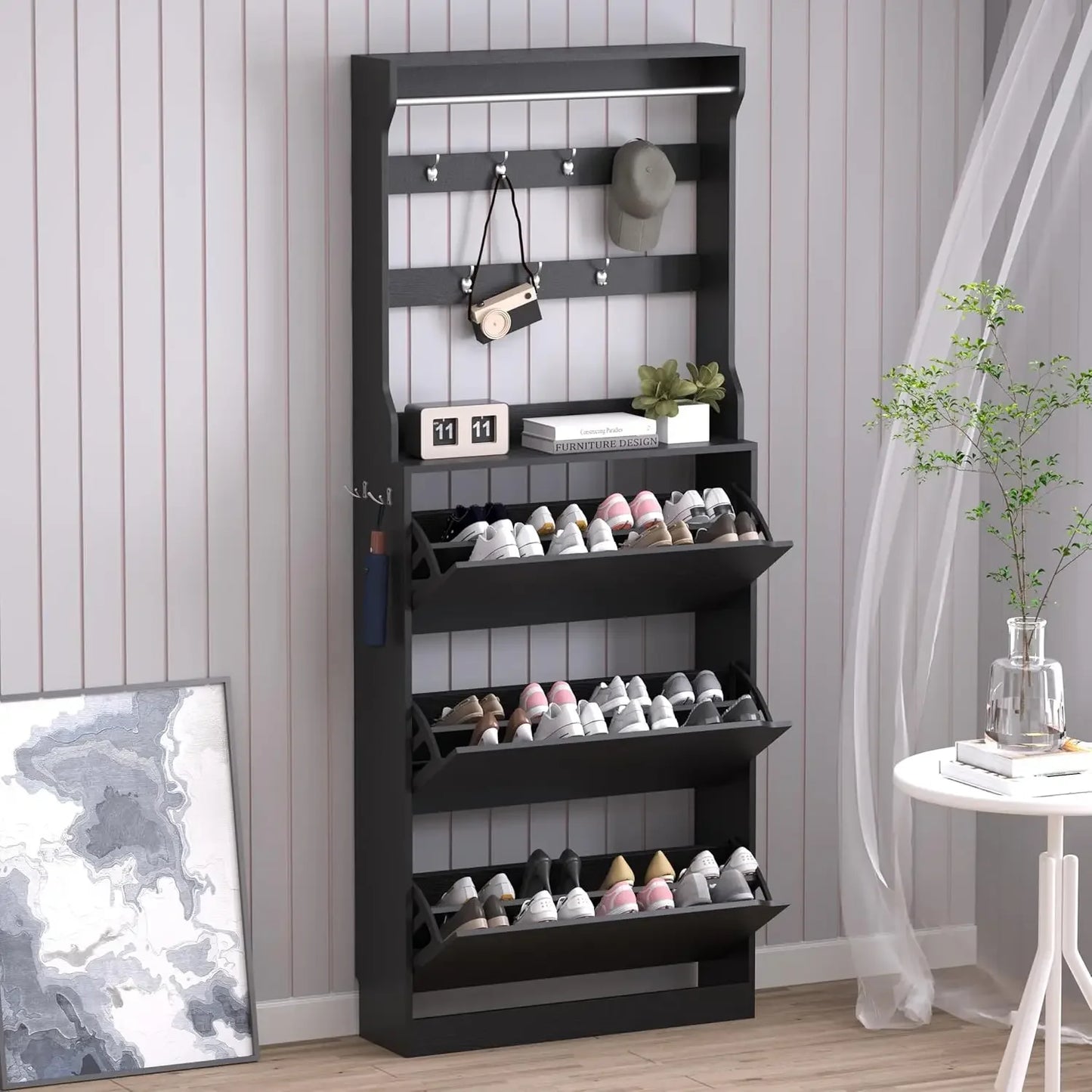 Hidden Wood Freestanding Shoe Storage Cabinet