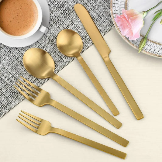 Gold Silverware Set,40-Piece Flatware Set Stainless Steel Kitchen Utensil Set, Spoons And Forks Set, Matte , Dishwasher Safe