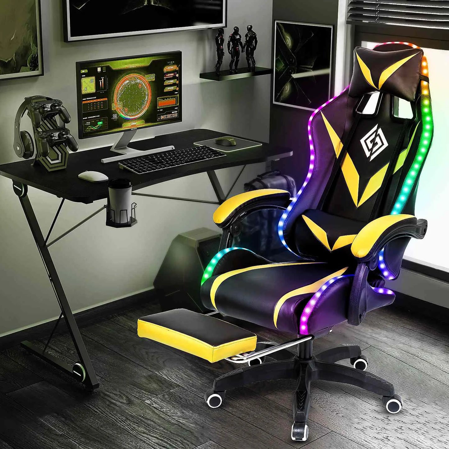 Light Gamer Computer Chair Ergonomic Swivel Chair 2 Point Massage & 135° Reclining with Footrest