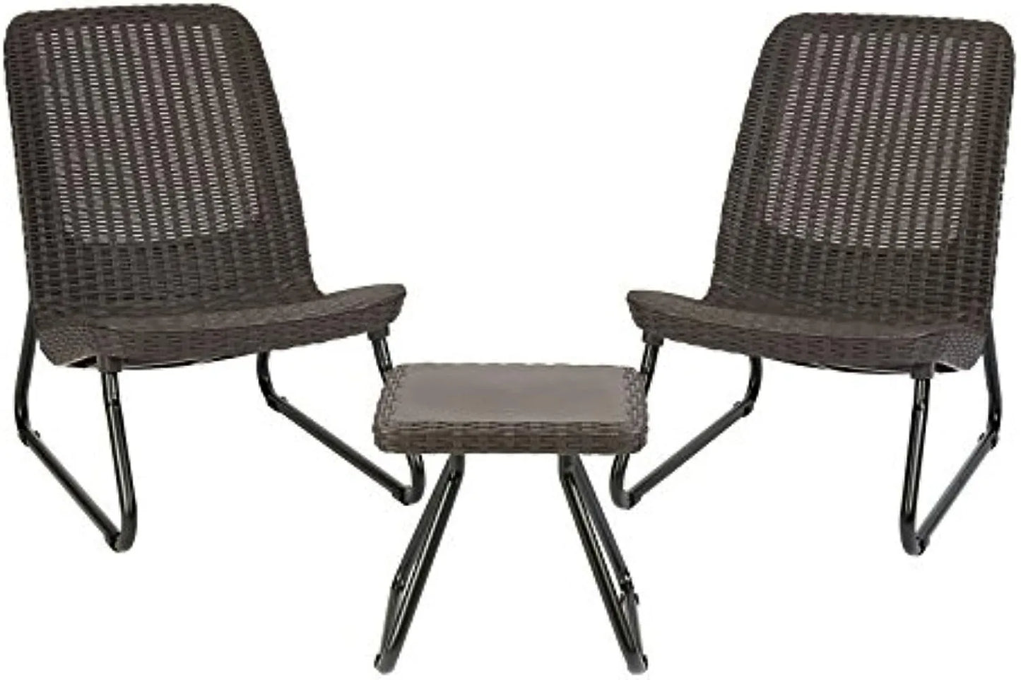 3 Piece Resin Wicker Patio Furniture Set with Side Table and Outdoor Chairs, Brown