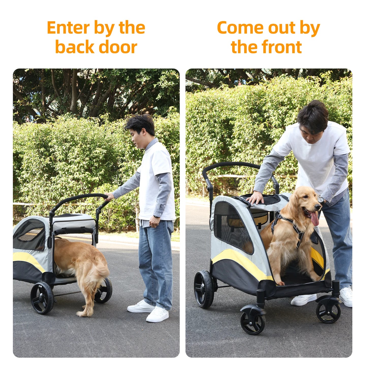 Large Dog Stroller 4 Wheel Pet Trolley Foldable for 2 Dogs up to 121 lbs.