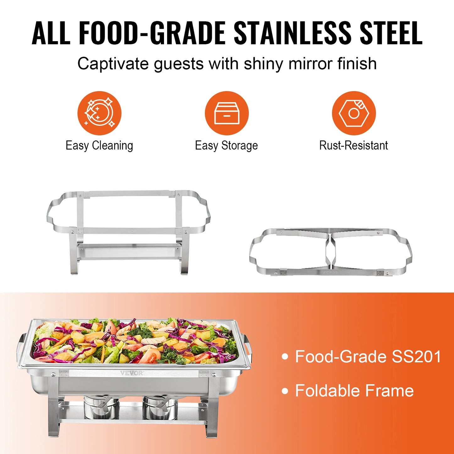 8QT Rectangle Chafing Dish 4/6 Packs Stainless Steel Chafer with Full Size pans