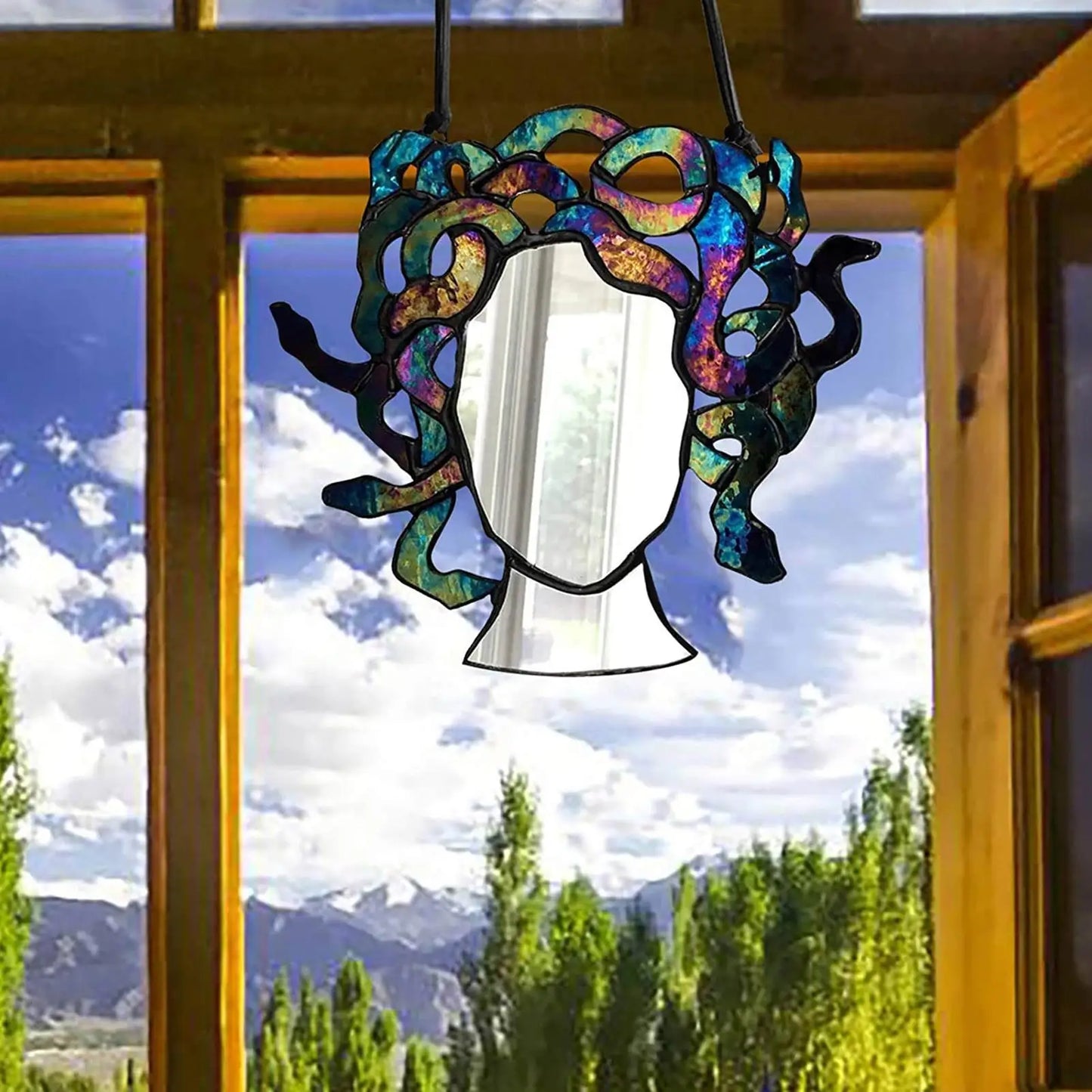 Stained Glass Medusa Mirror Colorful Acrylic Decorative Medusa Hair Vintage Multi-Functional Home Decor For Indoor And Outdoor