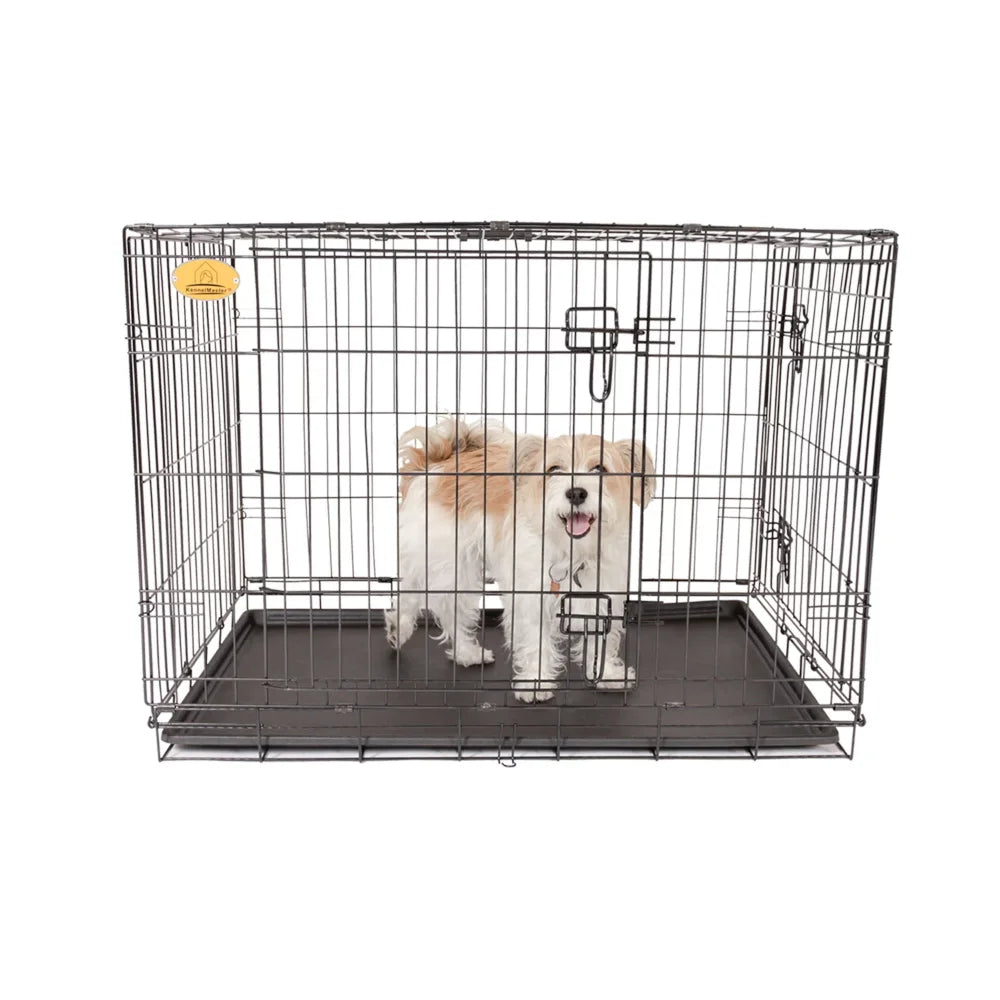 Double Door Folding Wire Dog Crate Black Medium