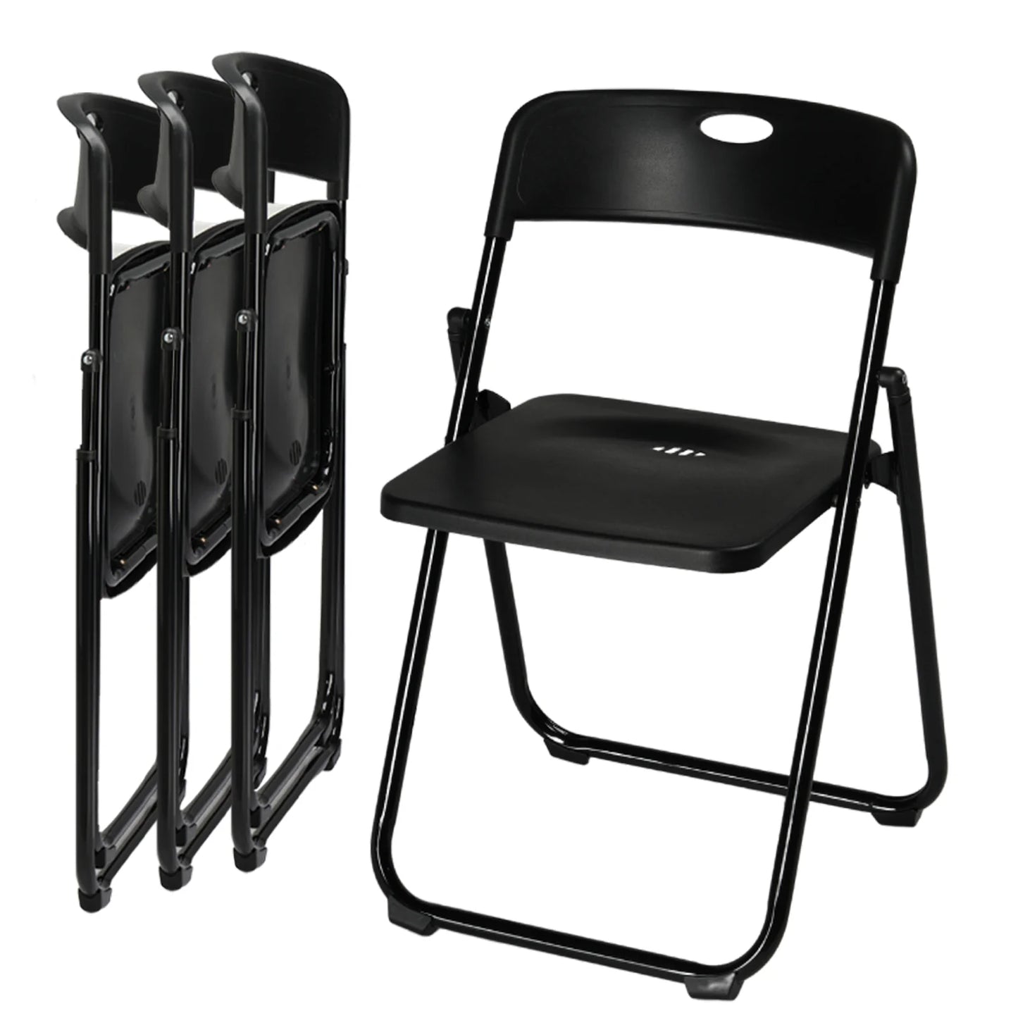 4 Pack Plastic Folding, Stackable Commercial Chairs, Indoor Outdoor Black
