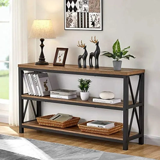 Rustic Hallway Tables with 3-Tier Shelves for Living Room