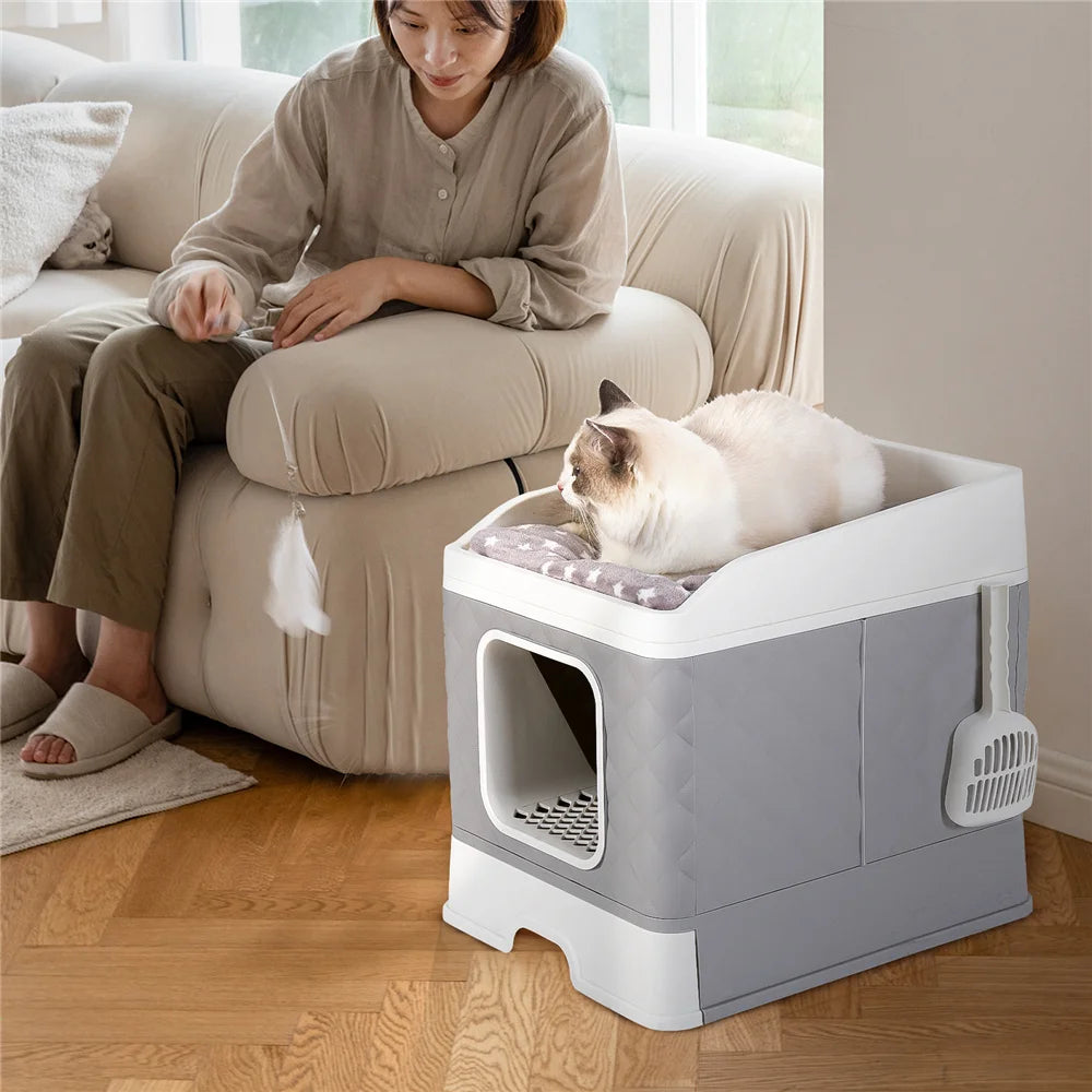 Foldable Cat Litter Box Large Pet Toilet Cát Sand Shovel Easy Clean Leak-proof