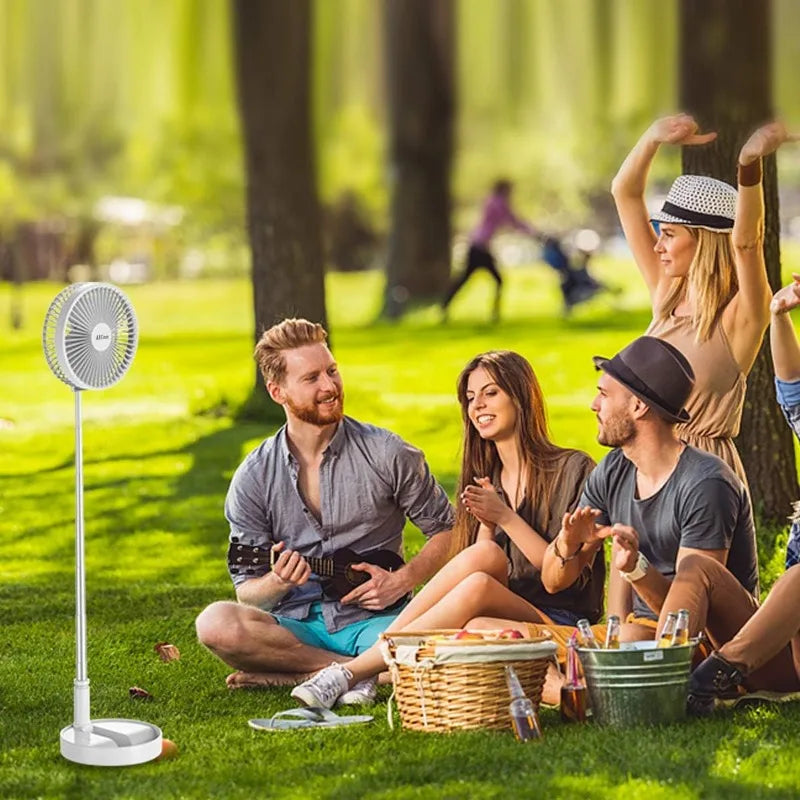 Folding Portable Telescopic Floor/USB Desk Fan with Rechargeable Battery,4 Speeds Super Quiet