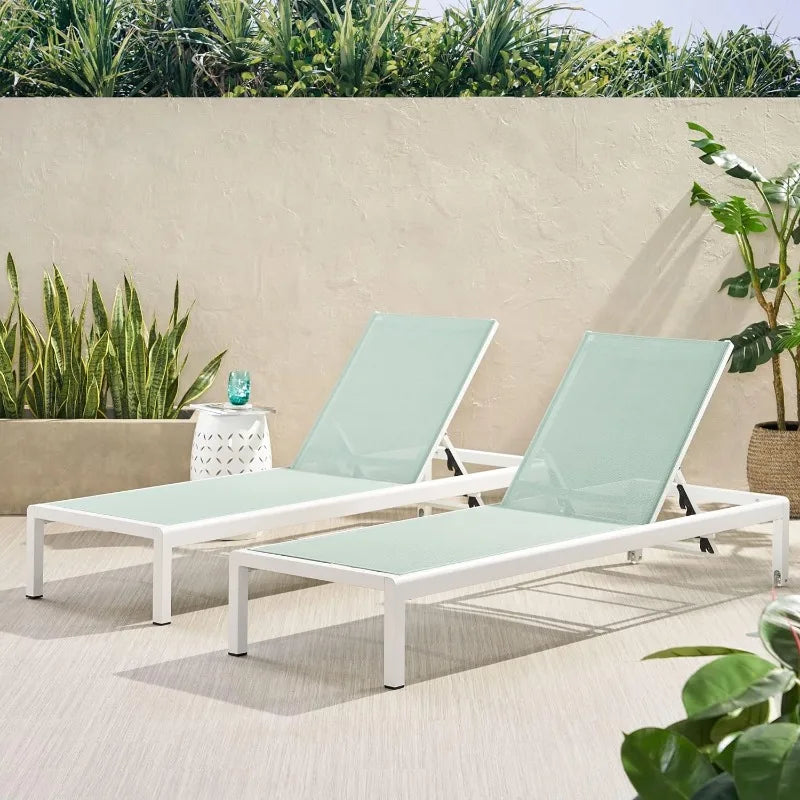 Outdoor Chaise Lounges with Mesh Seat, 2-Pcs Set