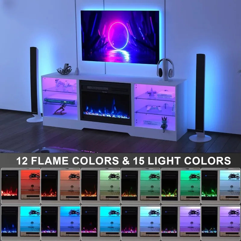 LED Light Entertainment Center, Modern Wood Texture Entertainment Center