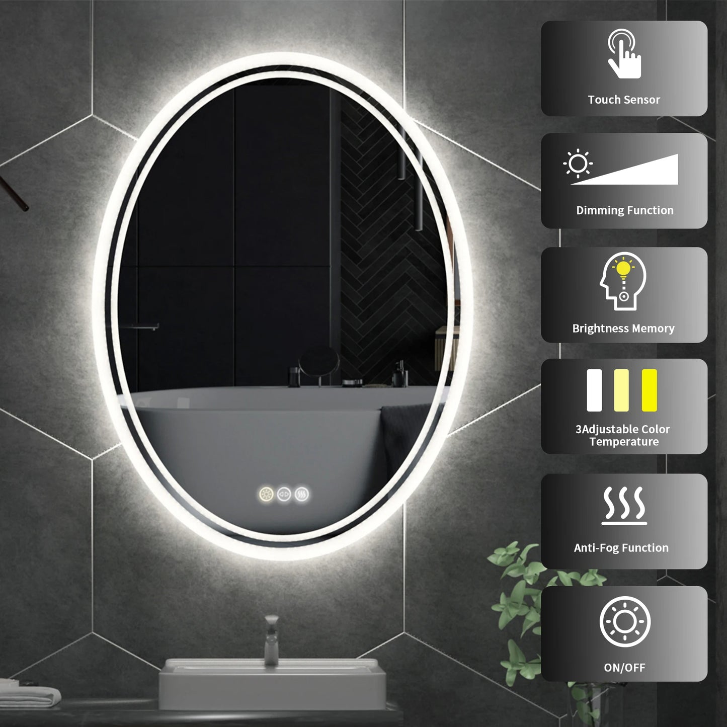 Round Vanity Mirror with Lights Wall Mounted Anti-Fog Lighted